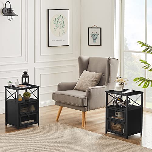 Black End Table with USB Ports and Outlets (2 Count)