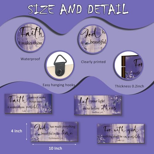 4 Pieces Purple Bathroom Decor Bible Verses Wooden Wall Decor Abstract Office Christian Religious Art for Women Office Home Bedroom Living Room Decoration (4 Count)