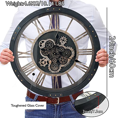 24" Large Wall Clock with Moving Gears