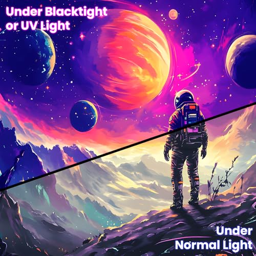 Blacklight Space Astronaut Tapestry UV Reactive Galaxy Planet Glow in Dark Tapestries Black Light Poster Neon Wall Hanging Art for bedroom Living Room