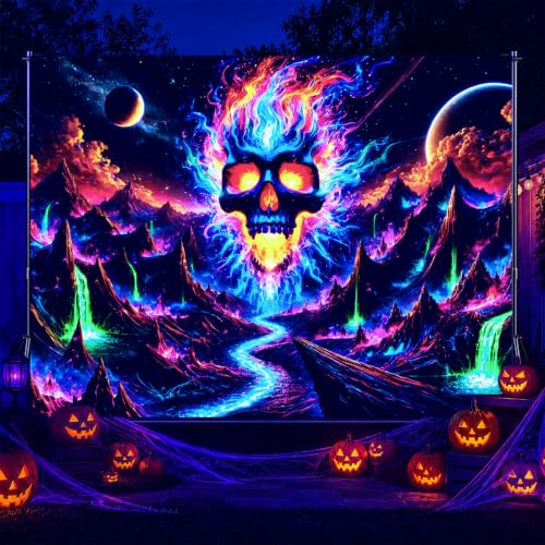 Blacklight Tapestry Skull Galaxy Party Wall Decor 78 x 59 Inch
