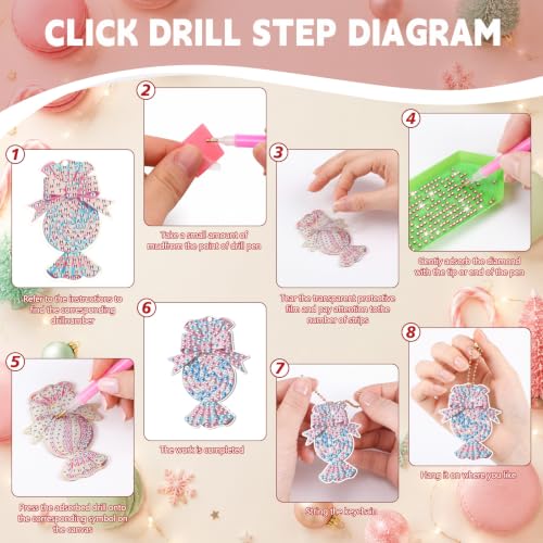 20 Pcs Christmas Macaron Candy Diamond Painting Keychain Kits 5d DIY Diamond Art Pendants Double Sided Hanging Key Chains for Christmas Party Decoration DIY (20 Count)