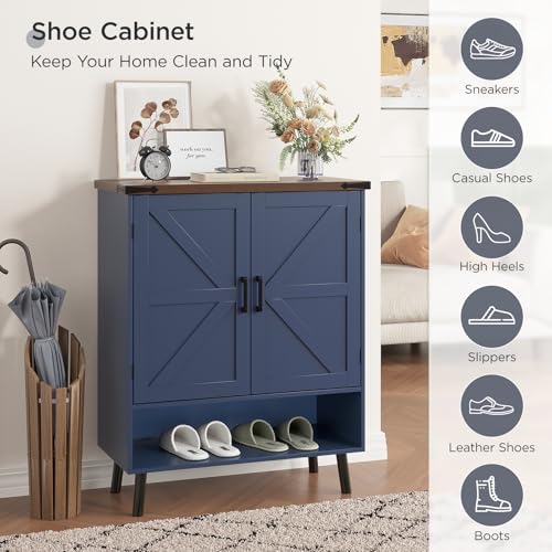 34" Tall Farmhouse Shoe Storage Cabinet with Barn Doors