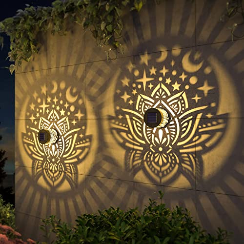 4 Pack Solar Fence Lights Metal Solar Powered Outdoor Wall Deck Lights Lotus Theme Waterproof Fence Light for Garden Post Patio Backyard Yard Decor (4 Count)