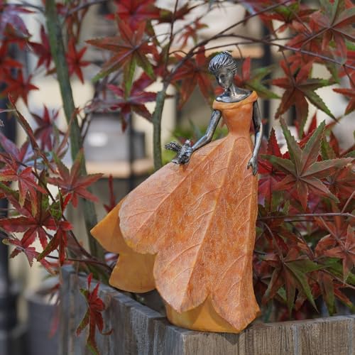 Fairy Statue Orange Leaf Angel Girls Fall Decor