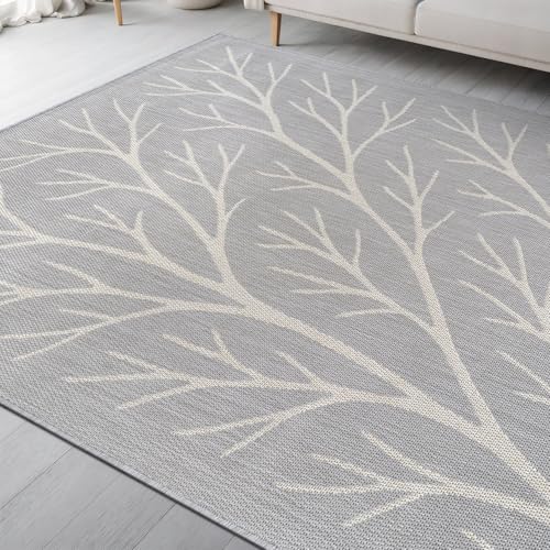 Washable Indoor Outdoor Rug 5x7 Modern Area Rugs Branch Pattern Non Shedding Waterproof Easy Clean Patio Deck Porch Living Room Bedroom Garden RV (35 Sq Ft)