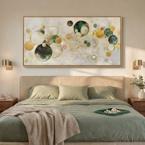 Extra Large Framed Green Gold Abstract Wall Art for Living Room