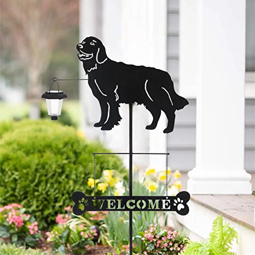 Solar Golden Retriever Dog Breed Silhouette Welcome Sign with a Lantern