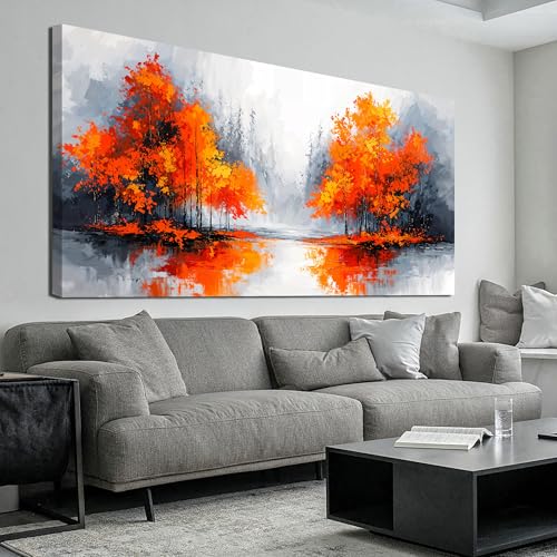Canvas Wall Art Decor Modern Large Wall Art for Living Room Canvas Art Wall Decor Fall Orange Artwork for Walls Landscape Black and White Wall Art Prints Bedroom Office Home Decor 24" X 48"