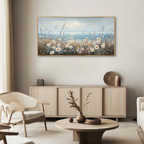 Wall Decor For Living Room Wall Art For Bedroom Office Decorations Blue Ocean Paintings Flowers Watercolour Wall Pictures Canvas Artworks Home Decor Ready To Hang Wood Framed 20x40 In