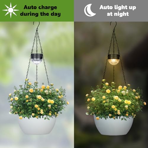 2 Packs Solar Hanging Basket Planters for Plants Outdoor
