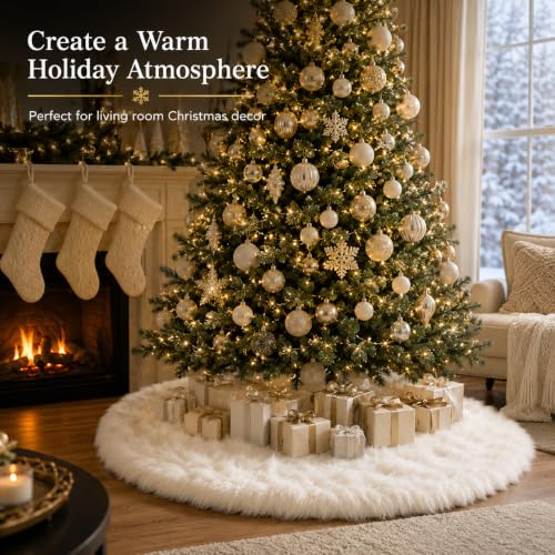 30 Inch Faux Fur Christmas Tree Skirt White Plush Skirt for Merry Christmas Party Christmas Tree Decoration