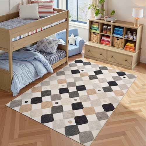 5x7 Nursery Rug Washable Kids Playroom Rug Black and White Marble (35 Sq Ft)
