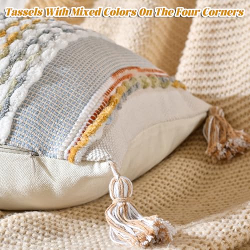 Chenille Striped Textured Boho Throw Pillow Covers Aesthetic with Tassels Woven Decorative Pillow Case for Couch Bed Sofa Bedroom Modern Funky 14 x 36