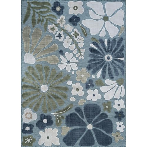 Outdoor Rug 9x12 Large Modern Floral Tropical Area Rugs for Outdoor and Indoor Patio Easy to Clean Non Shedding Living Room Porch Garden Washable Outside Carpet (108 Sq Ft)
