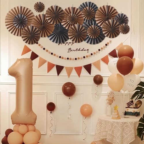 Brown Party Decorations Brown Hanging Paper Fan Set DIY 8 inch