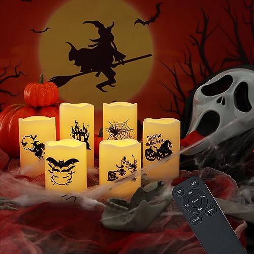 Halloween Outdoor Battery Operated Flameless LED Candles Remote Timer 6 PCS