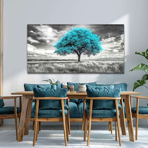 Blue Tree Wall Artist Decorated Painting Full Of Stars Black And White Oil Painting Modern Print Canvas Aesthetics Living Room Decoration Bedroom Bathroom Office Wall Decoration 24 X 48 In