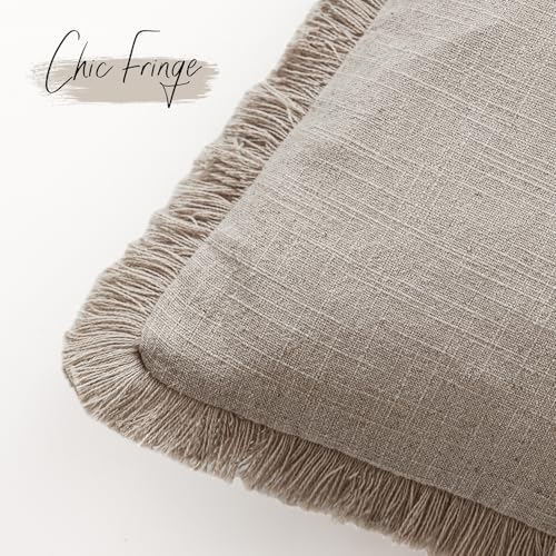 Decorative Linen Fringe Throw Pillow Covers 22×22 Natural Linen (2 Count)