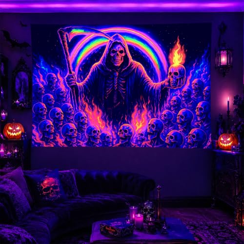 Blacklight Tapestry Grim Reaper UV Backdrop 78 x 59 Inch