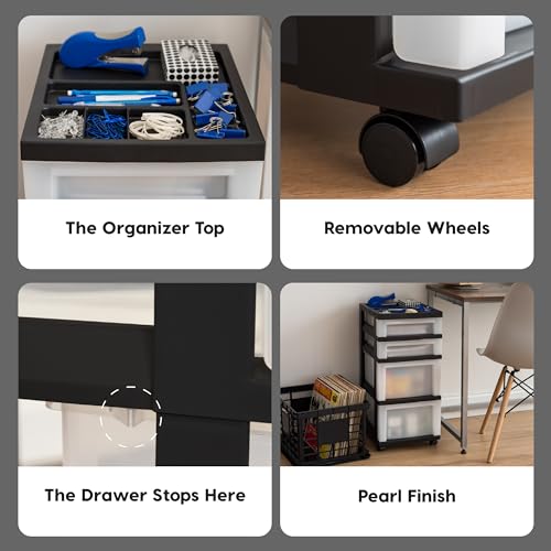 4 Drawer Rolling Storage Cart with Organizer Top