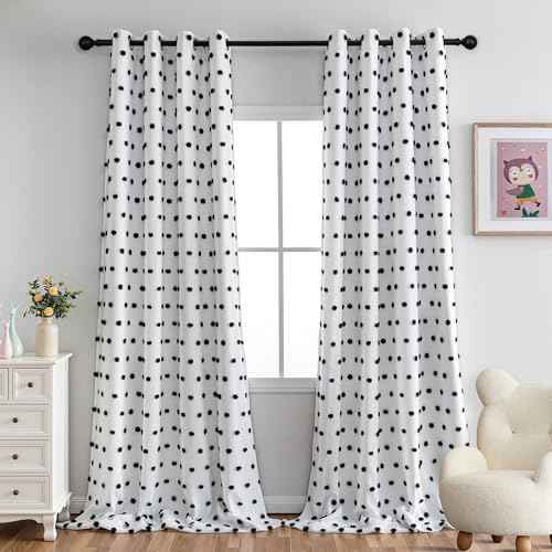 100% Blackout Curtains for Bedroom Total Light Blocking Curtains 95 Inch Extra Long Room Darkening 2 Panels Grommet Sliding Door Privacy Window Drapes with Black Pom Pom Sheer 50" x 95" (2 Count)
