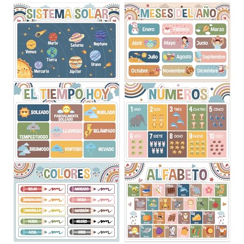 Spanish Educational Placemats Set of 6 Kid Plastic Table Mat 17×13×0.04in (6 Count)