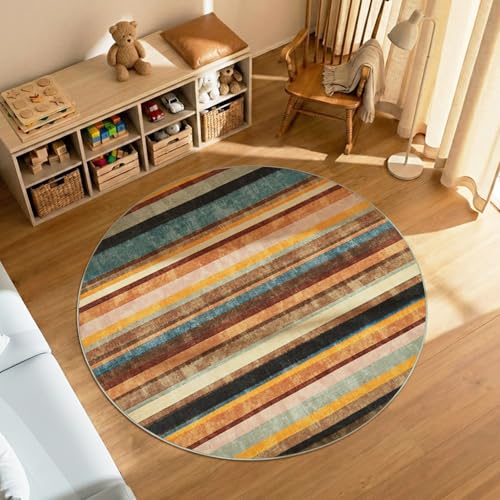 5ft Round Rug Modern Striped Mat Washable Circle Rug (19.63 Sq Ft)