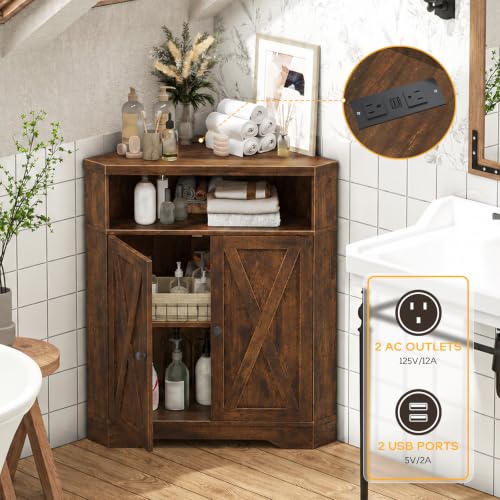 Small Corner Storage Cabinet with USB Ports and Outlets