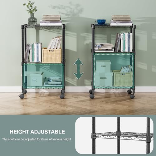 3 Tier Shelf Metal Storage Shelves Wire Rack Closet Organizers with Wheel for Garage Kitchen Bathroom Laundry Black 11.8" D x 17.7" W x 29.8" H