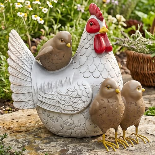Sitting Mother Hen and Baby Chick Statue