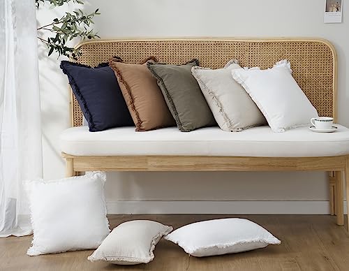 Decorative Linen Fringe Throw Pillow Covers 16×16 Inch (2 Count)
