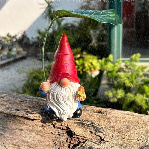 Garden Gnome Statue Decoration with Leaf Umbrella