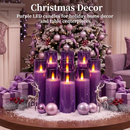 Purple Flameless LED Pillar Candles (9 Count)