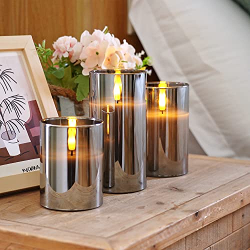 Grey Glass Flameless Candles (3 Count)