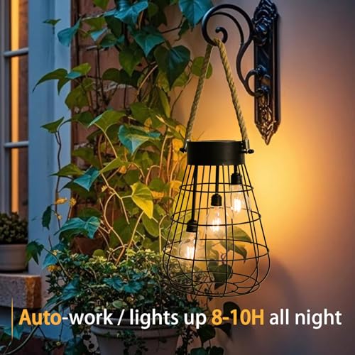Hanging Solar Lantern Outdoor Waterproof Black Metal Solar Light