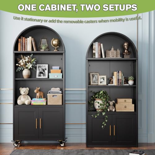 Metal Arched Storage Cabinet with Lockable Wheels