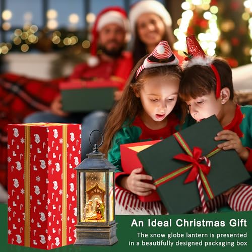 Christmas Snow Globe Water Lantern with Nativity Scene Battery Operated or USB Powered Musical Lighted Holiday Decoration for Tabletop Display for Family and Friends