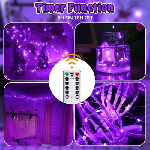 3 Pack Fairy Lights Battery Operated Halloween String Lights Remote Purple (3 Count)