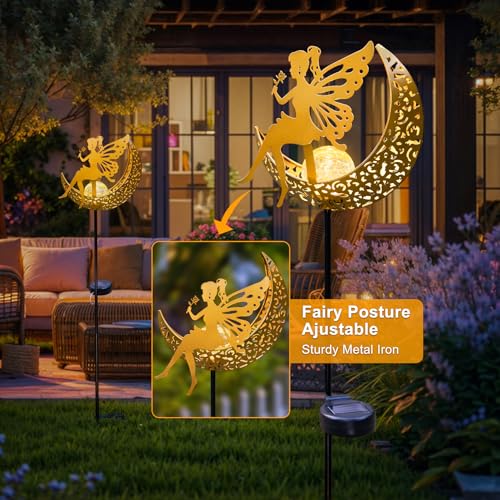 Fairy Moon Solar Lights Outdoor Garden Gifts for Mom Yard Decorations Stakes Lights