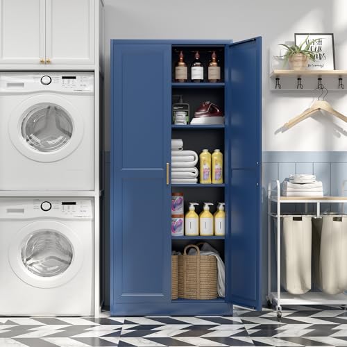 71"Metal Pantry Storage Cabinet with Doors & 4 Adjustable Shelves