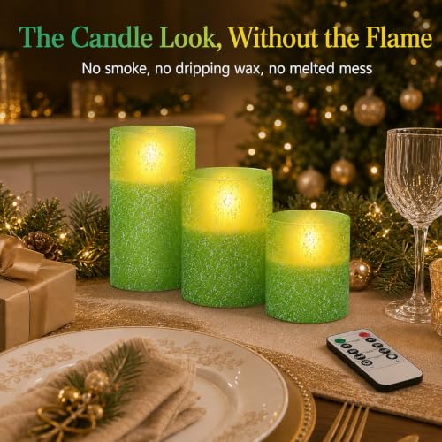 Green Flameless Candles with Remote (3 Count)