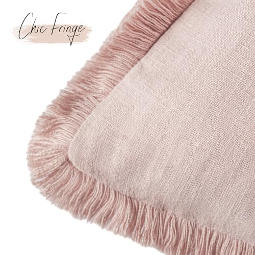 Decorative Linen Fringe Throw Pillow Covers 22×22 Light Pink (2 Count)