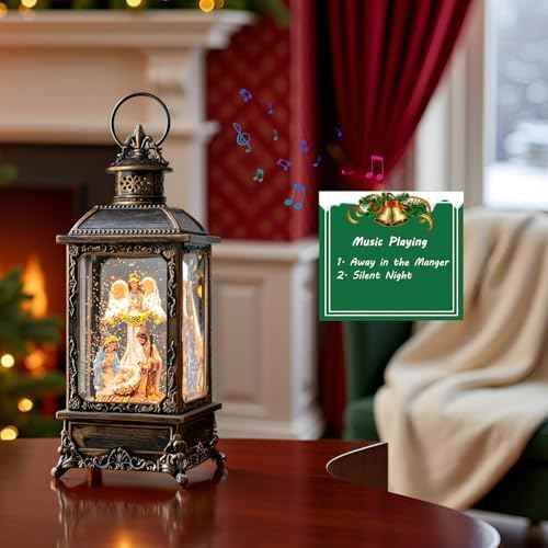 Christmas Snow Globe Swirling Glittering Angel & Nativity Scene with Music