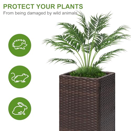 Set of 2 Tall Planters for Outdoor Plants Handmade 24'' Wicker Tall Square Planter Box with Removable Liners Modern Planter for Indoor Outdoor Garden Patio Front Porch (2 Count)