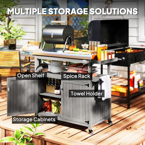 Outdoor Grill Cart with Wheels and Storage Gray