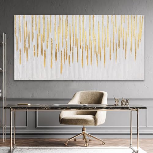 Gold Wall Decor Abstract Wall Art for Living Room White Canvas Pictures Artwork for Gallery Hotel 24"x48"