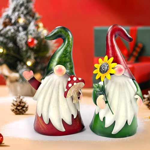 Metal Gnome Yard Art Outdoor Gnomes Garden Statue 18 Inch Gnome Figurine Decorative Stakes for Holiday Christmas Lawn Patio Yard Garden Decor (2 Count)