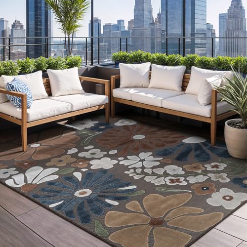Outdoor Rug 9x12 Large Modern Floral Tropical Area Rugs for Outdoor and Indoor Patio Easy to Clean Non Shedding Living Room Porch Garden Washable Outside Carpet (108 Sq Ft)