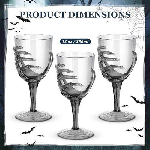 12 Pcs 12oz Halloween Skeleton Hand Goblets Clear Plastic Halloween Cups Skull Wine Glass Set for Creepy Spooky Party Decorations (12 Count)